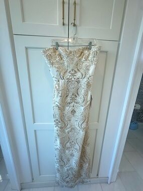 Strapless Ivory Beaded Evening Gown